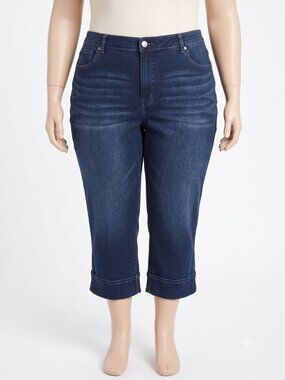 Faded Glory Stretch Denim Capris Cropped Cuffed Jean Pants Dark Wash Plus 22W